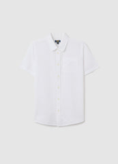 White Short-Sleeved Shirt In Linen And Cotton For Boys