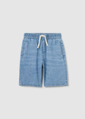 Denim Bermuda Joggers With Pockets And Drawstring