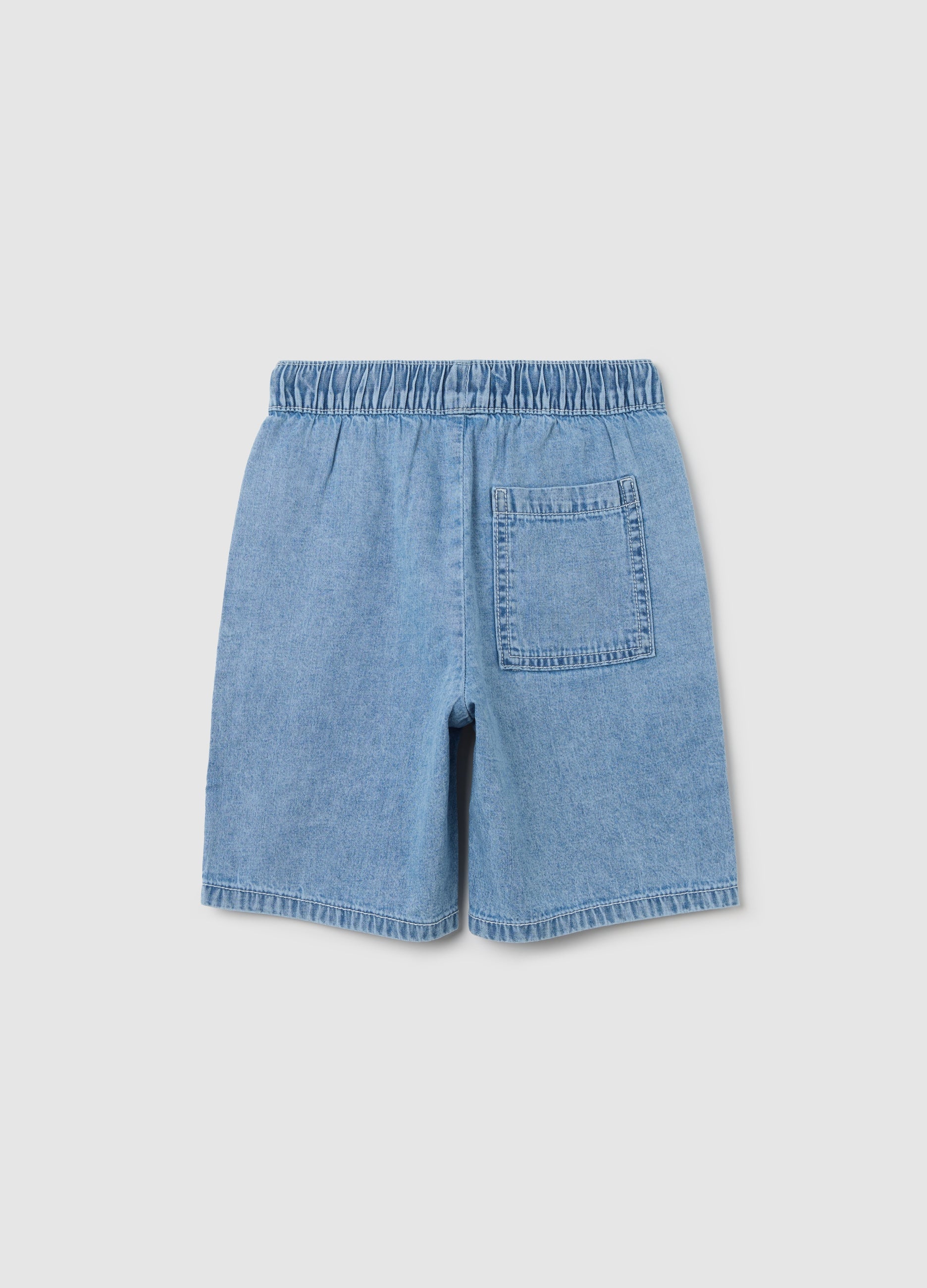 Denim Bermuda Joggers With Pockets And Drawstring