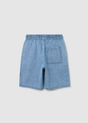 Denim Bermuda Joggers With Pockets And Drawstring