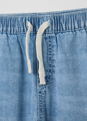 Denim Bermuda Joggers With Pockets And Drawstring