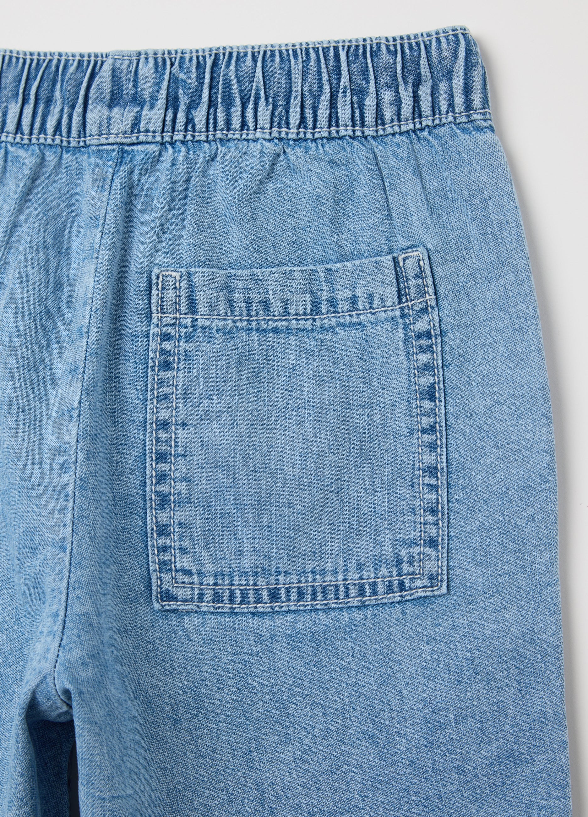 Denim Bermuda Joggers With Pockets And Drawstring