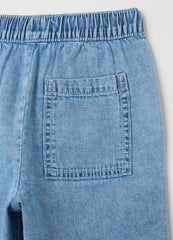 Denim Bermuda Joggers With Pockets And Drawstring