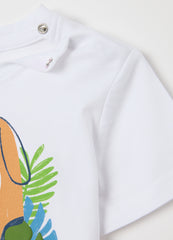 White Cotton T-Shirt With Puppy Print
