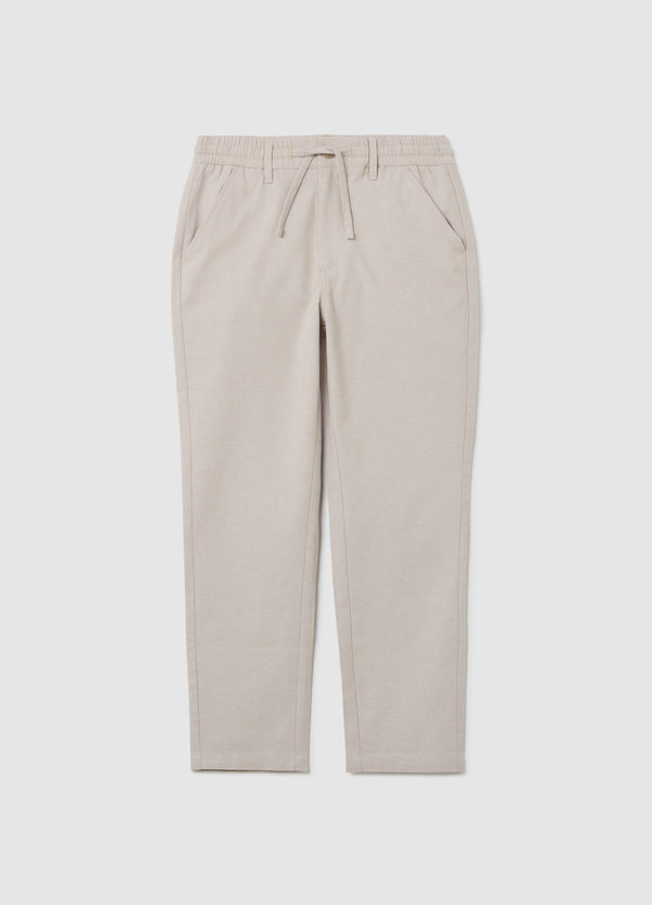 Ovs Beige Cotton Trousers With Elastic Waistband