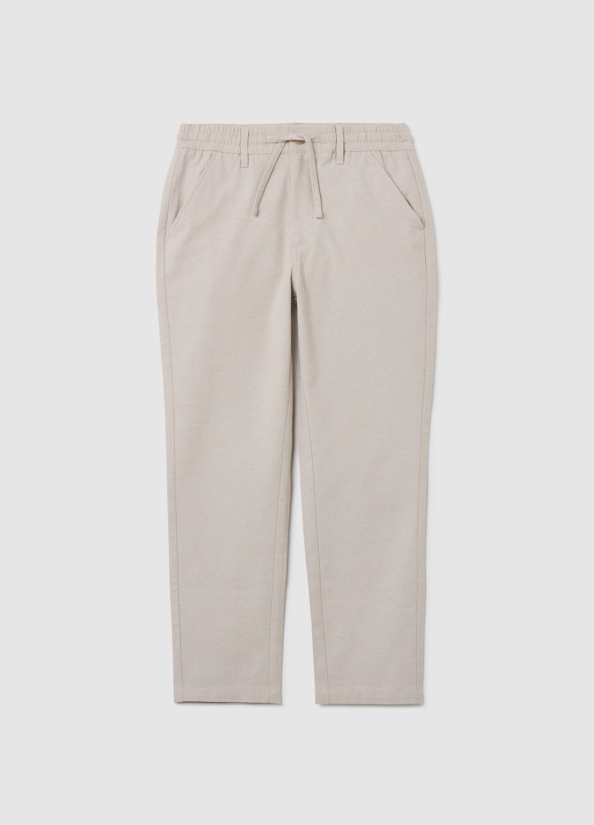 Beige cotton trousers with elastic waistband