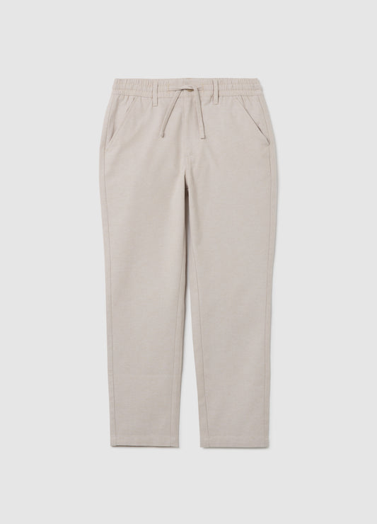 Beige cotton trousers with elastic waistband