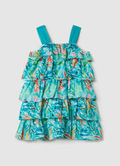 Girls’ Multicoloured, Frilled Dress In 100% Cotton With Regular Fit