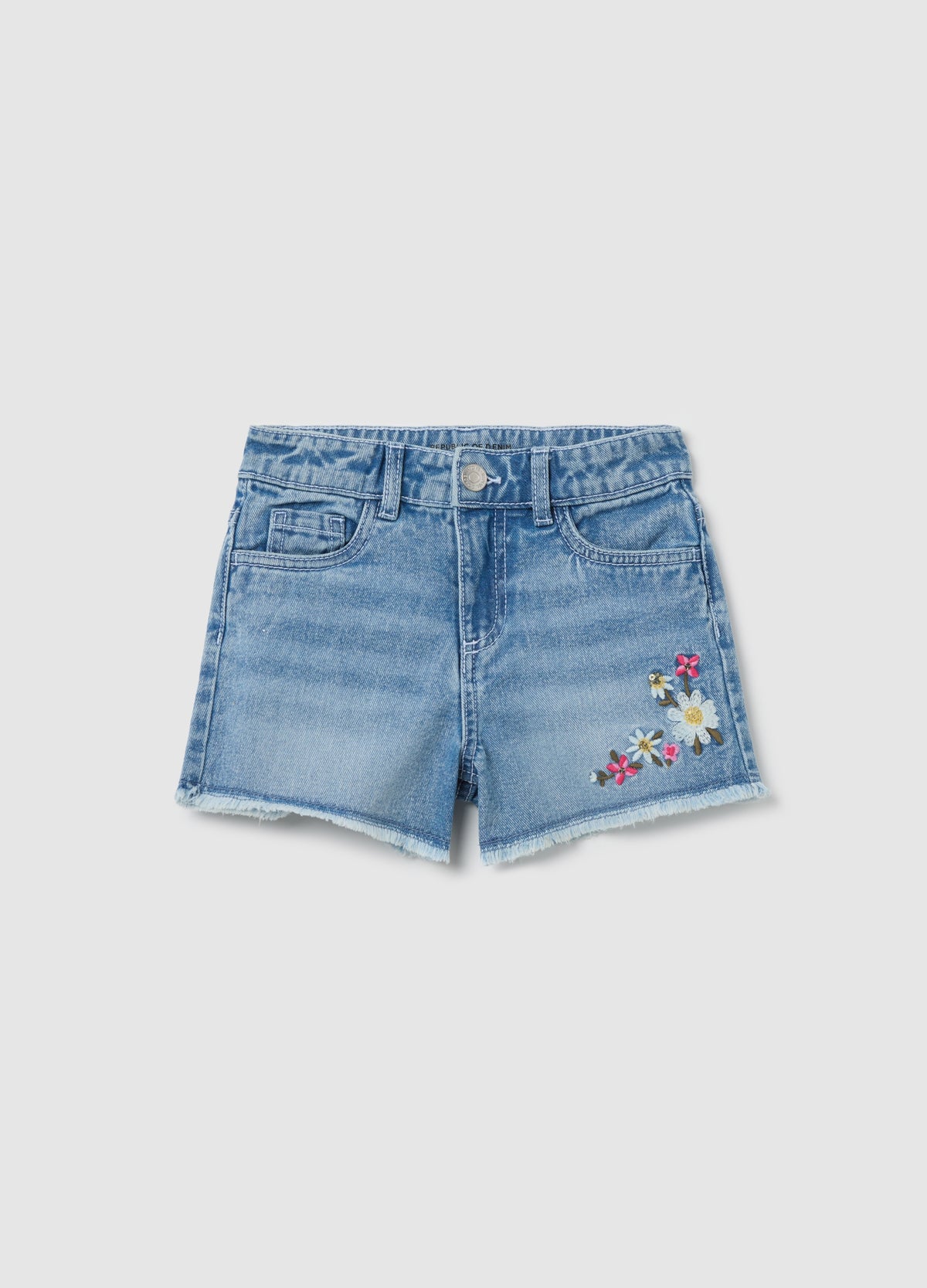 Girls' Denim Shorts With Floral Embroidery