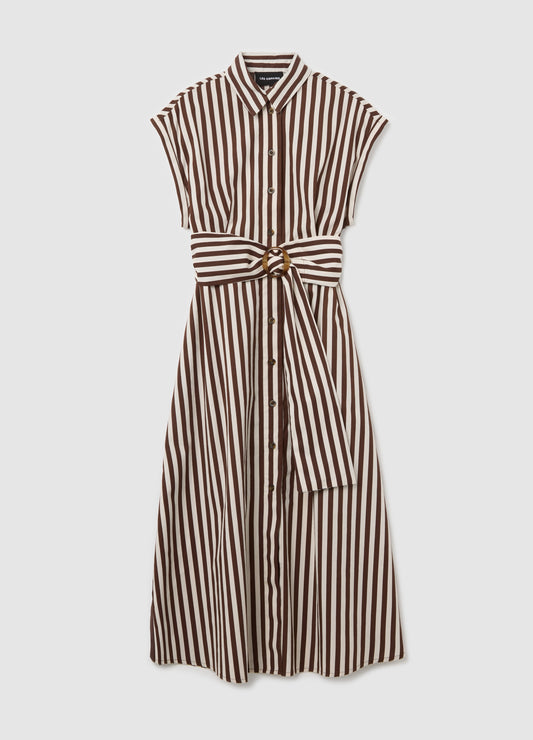 Long Brown and White Striped Cotton Dress