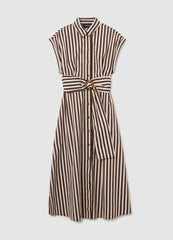 Long Brown and White Striped Cotton Dress