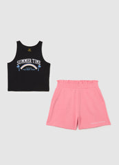 Black And Pink Jogging Outfit In Cotton With Print