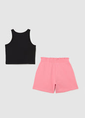 Black And Pink Jogging Outfit In Cotton With Print