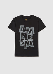 Black Stretch Cotton T-Shirt With Print