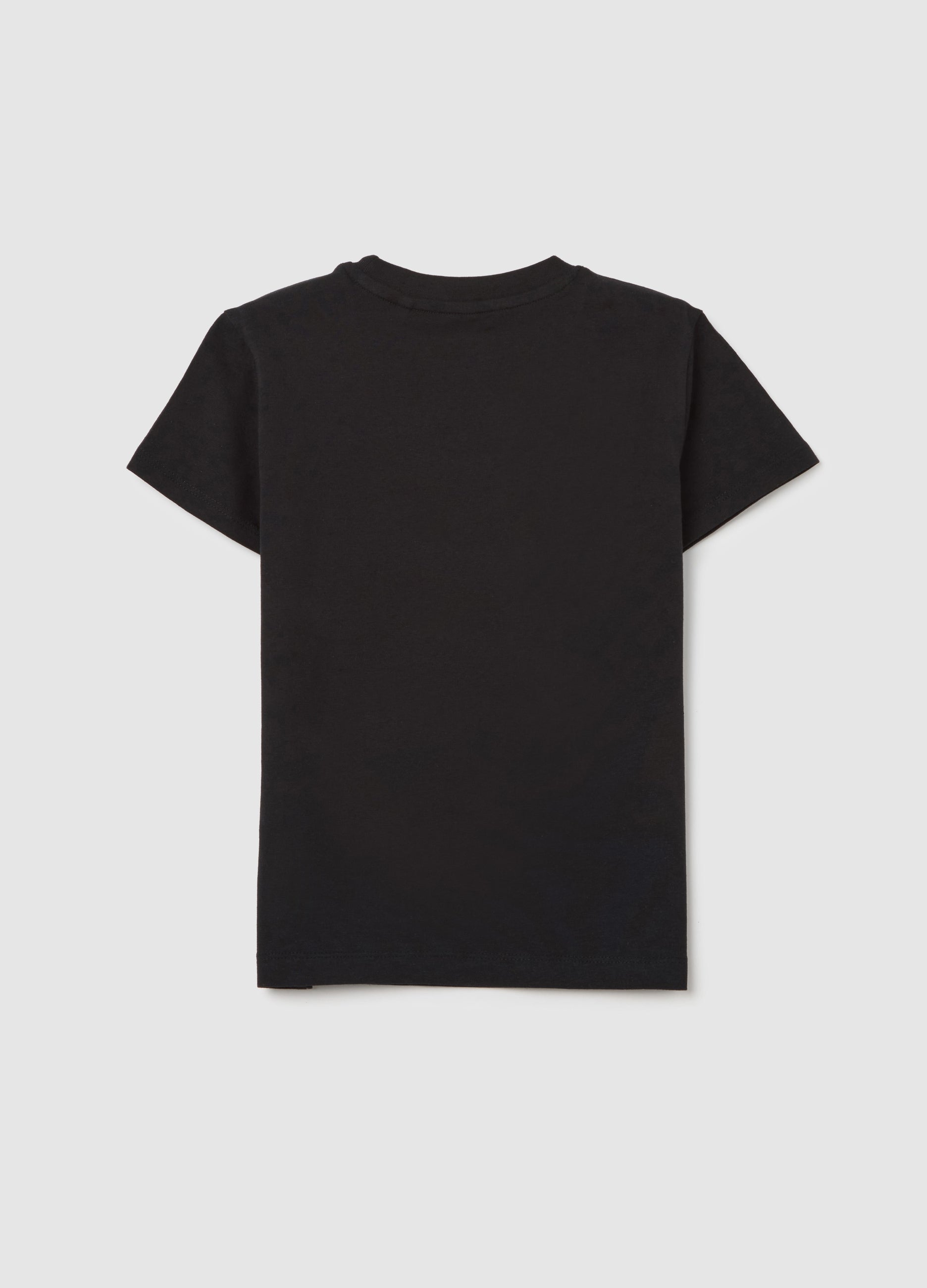 Black Stretch Cotton T-Shirt With Print