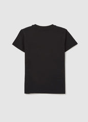Black Stretch Cotton T-Shirt With Print