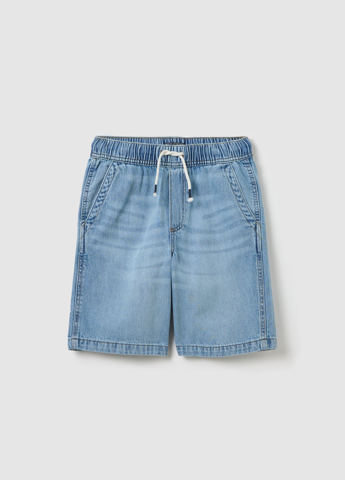 Blue Denim Shorts With Elastic Waist