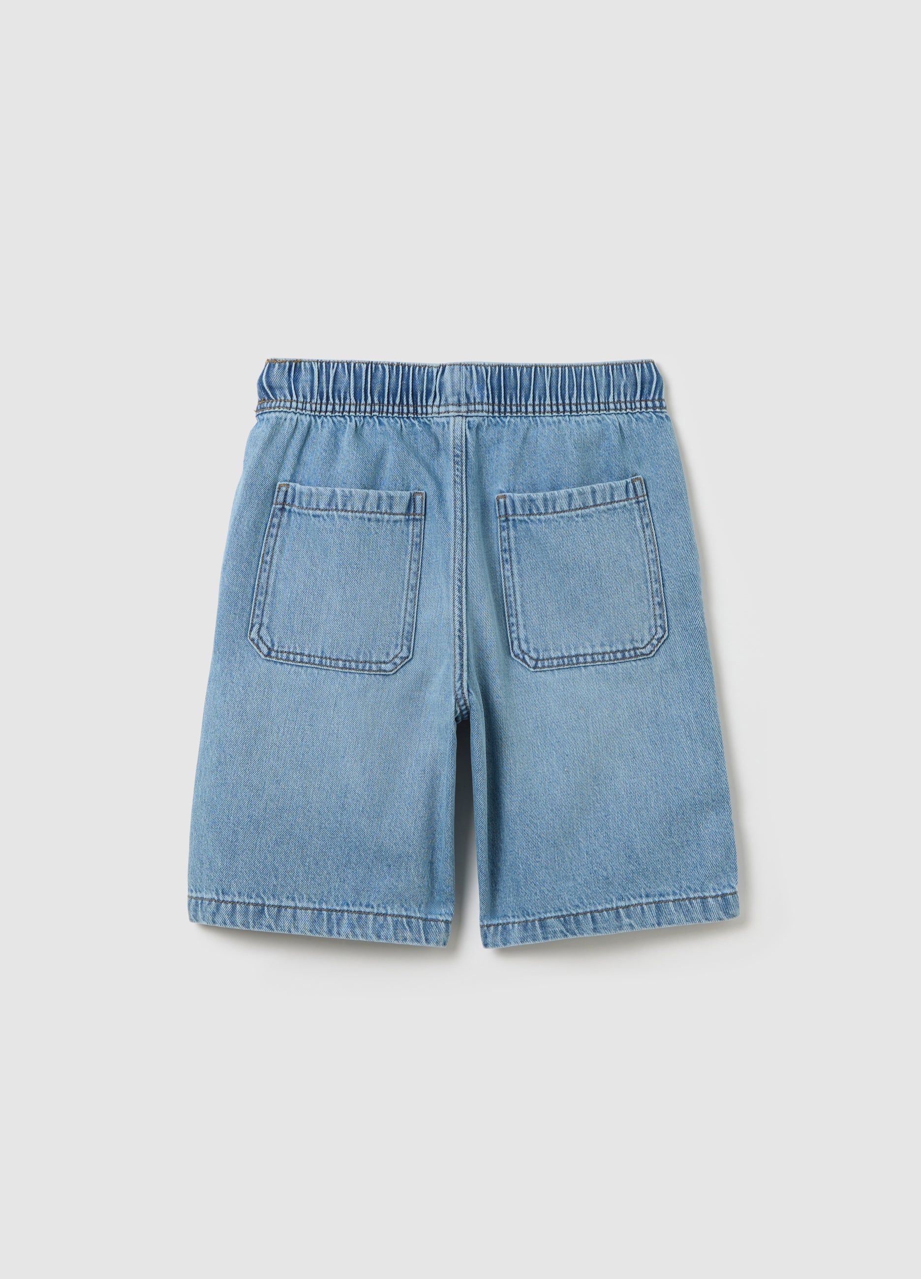 Blue Denim Shorts With Elastic Waist