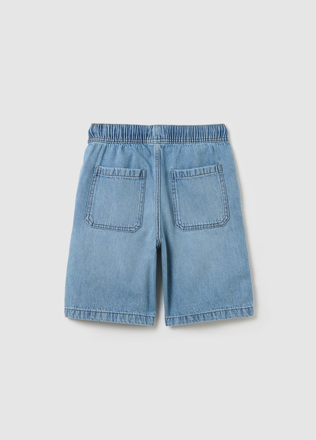Blue Denim Shorts With Elastic Waist