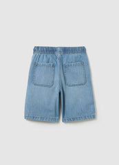Blue Denim Shorts With Elastic Waist