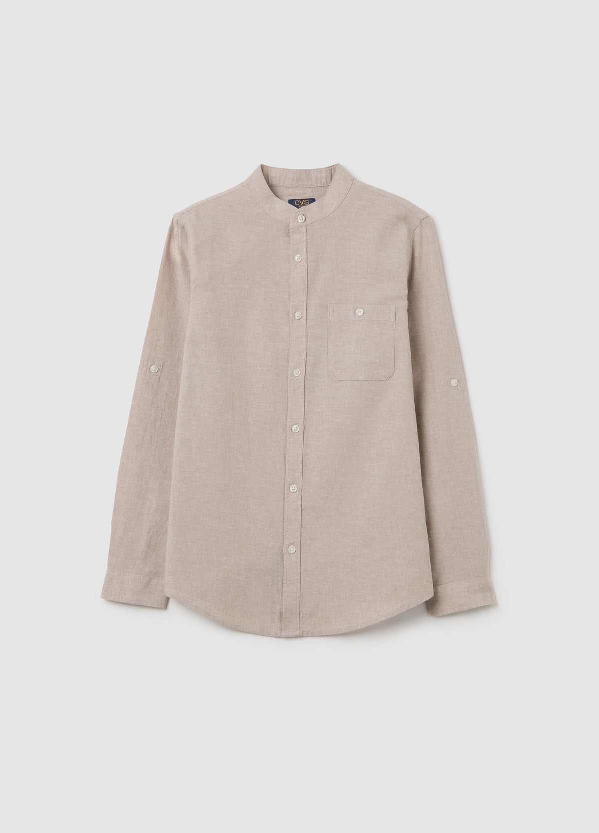 Beige Cotton And Linen Regular Shirt For Kids By Ovs