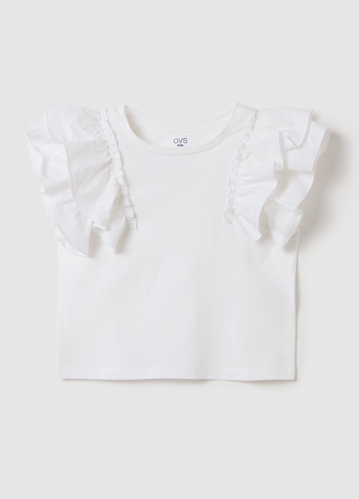 White Short-Sleeved T-Shirt With Flounces