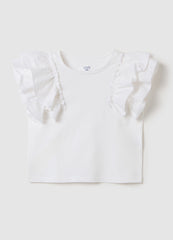 White Short-Sleeved T-Shirt With Flounces
