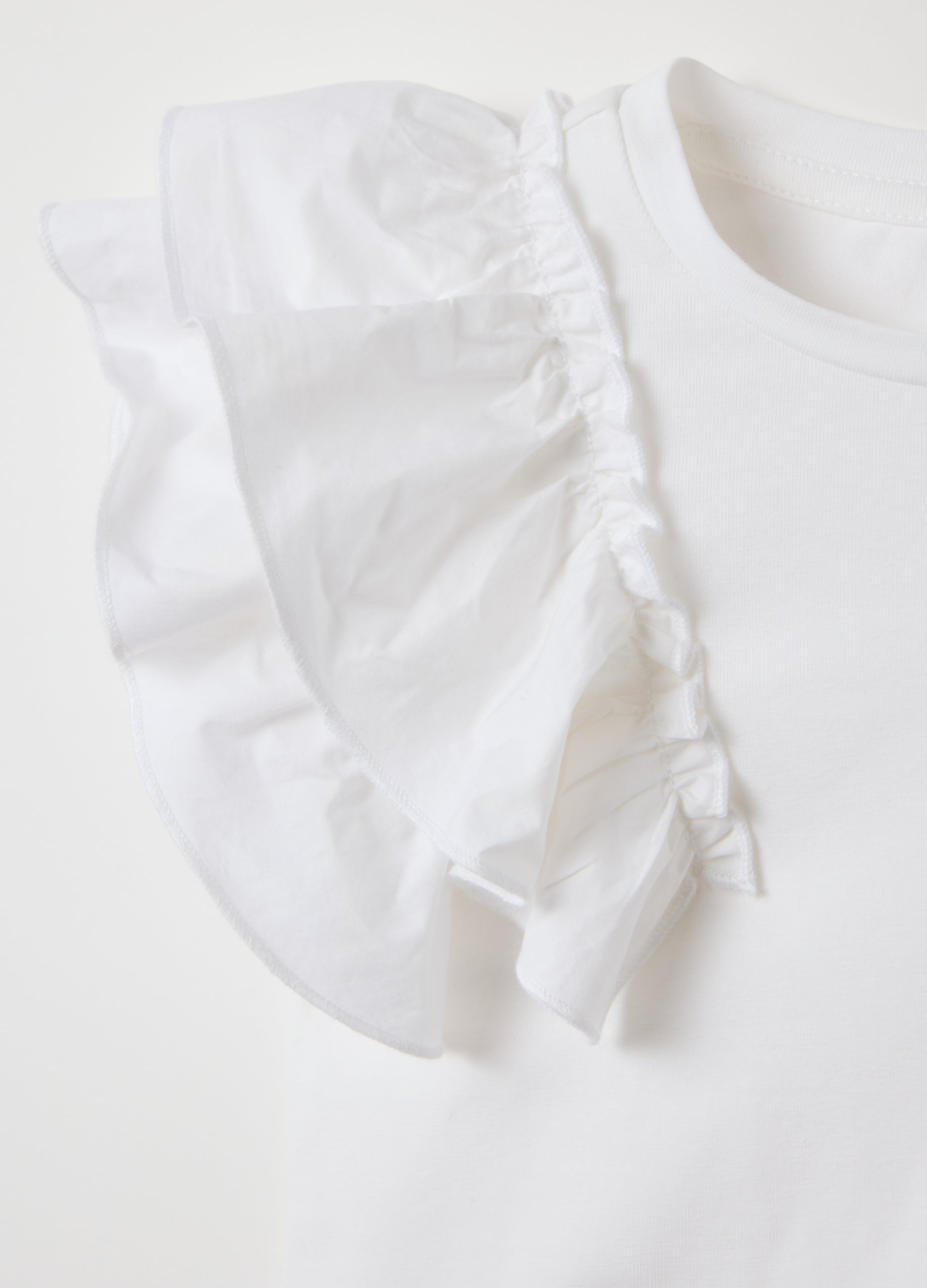 White Short-Sleeved T-Shirt With Flounces