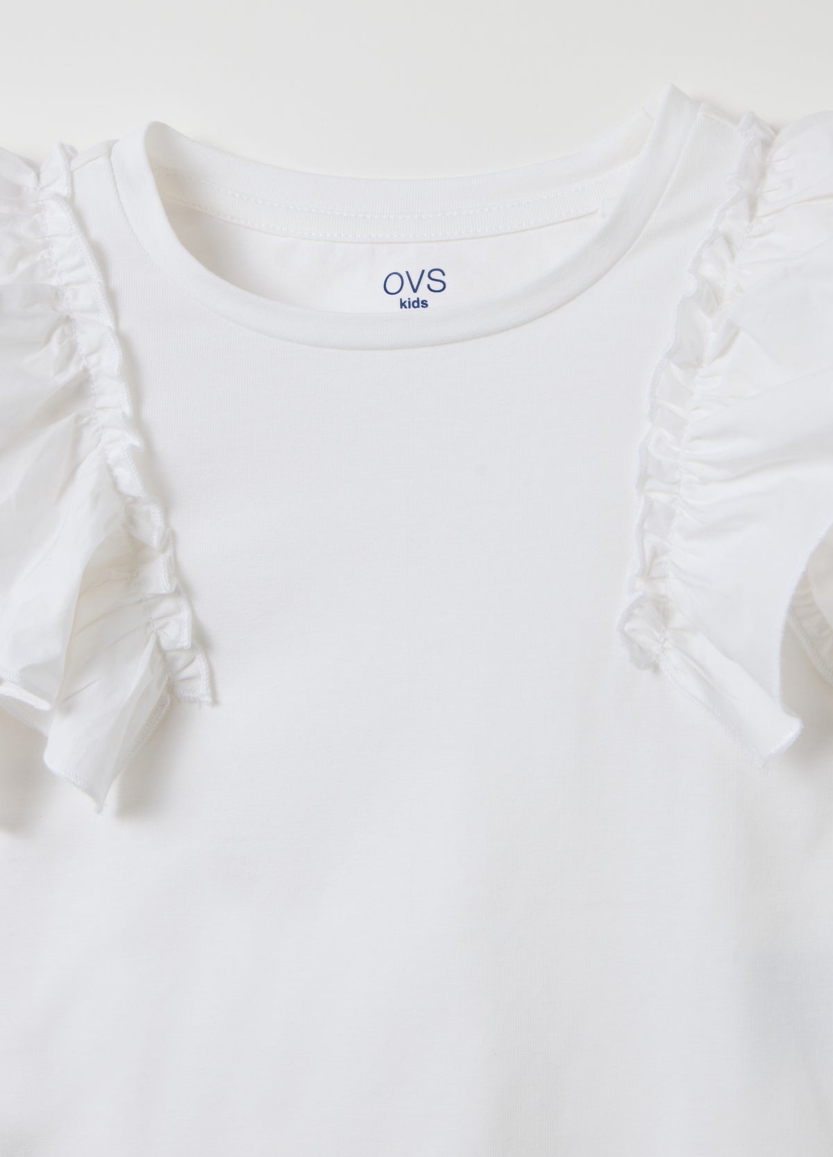 White Short-Sleeved T-Shirt With Flounces