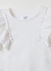 White Short-Sleeved T-Shirt With Flounces