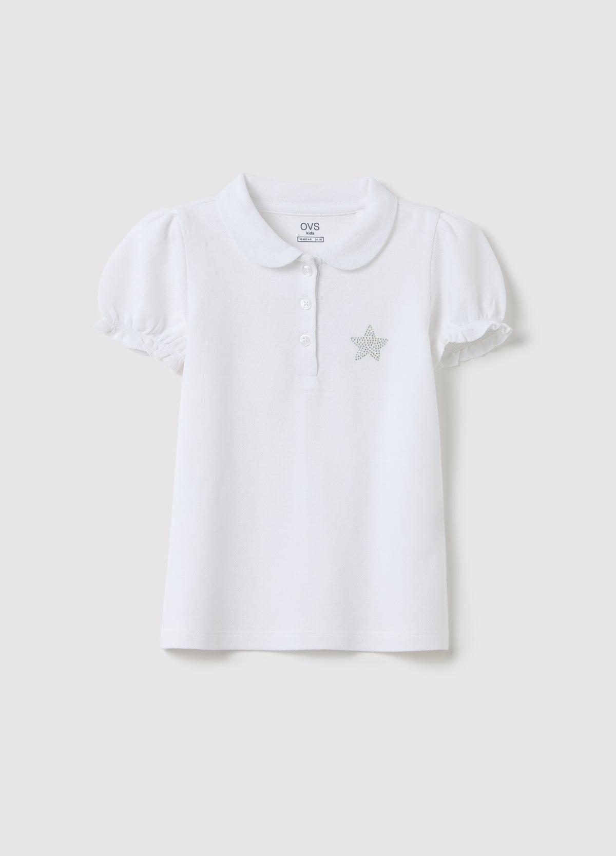 White Pure Cotton Polo With Decorative Star
