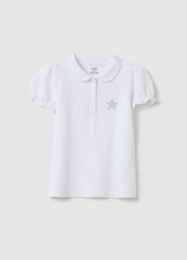 White Pure Cotton Polo With Decorative Star