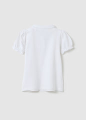 White Pure Cotton Polo With Decorative Star