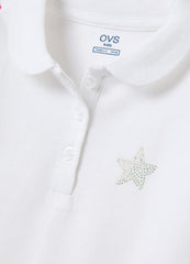 White Pure Cotton Polo With Decorative Star