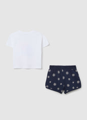 Ovs Kids Girl'S Jogging Set In White And Blue Cotton