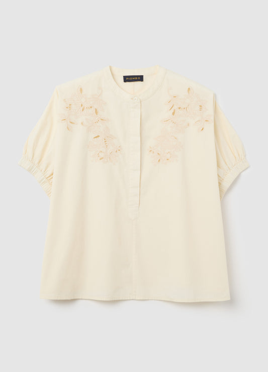 White oversized cotton shirt embroidered by Piombo