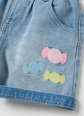 Denim Shorts In Cotton With Sweets Print