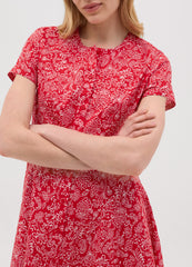 Red Cotton Dress With Floral Pattern By Ovs
