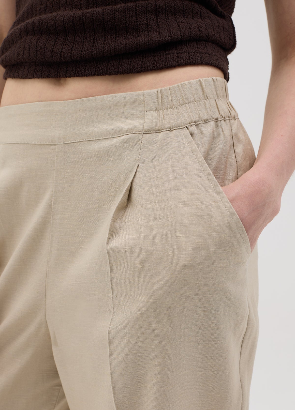 Women'S Beige Straight Trousers In Viscose And Linen Blend