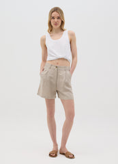 Women'S Beige Regular-Fit Shorts In Linen Blend