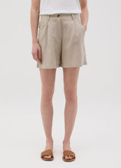 Women'S Beige Regular-Fit Shorts In Linen Blend
