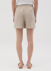 Women'S Beige Regular-Fit Shorts In Linen Blend
