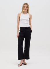 Women'S Black Regular-Fit Trousers In Viscose And Linen Blend