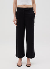 Women'S Black Regular-Fit Trousers In Viscose And Linen Blend