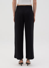 Women'S Black Regular-Fit Trousers In Viscose And Linen Blend