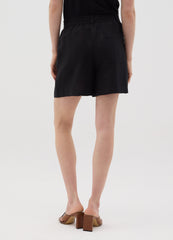 Women'S Black Regular-Fit Shorts In Linen And Viscose Blend