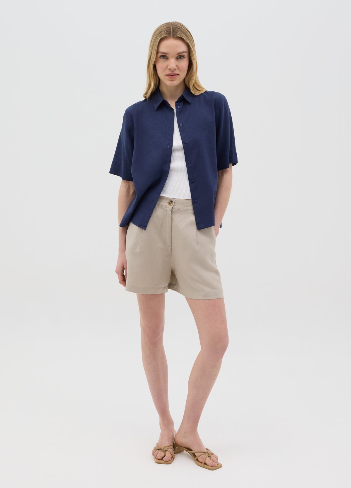 Women’S Blue Regular-Fit Shirt In Linen And Viscose