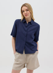 Women’S Blue Regular-Fit Shirt In Linen And Viscose