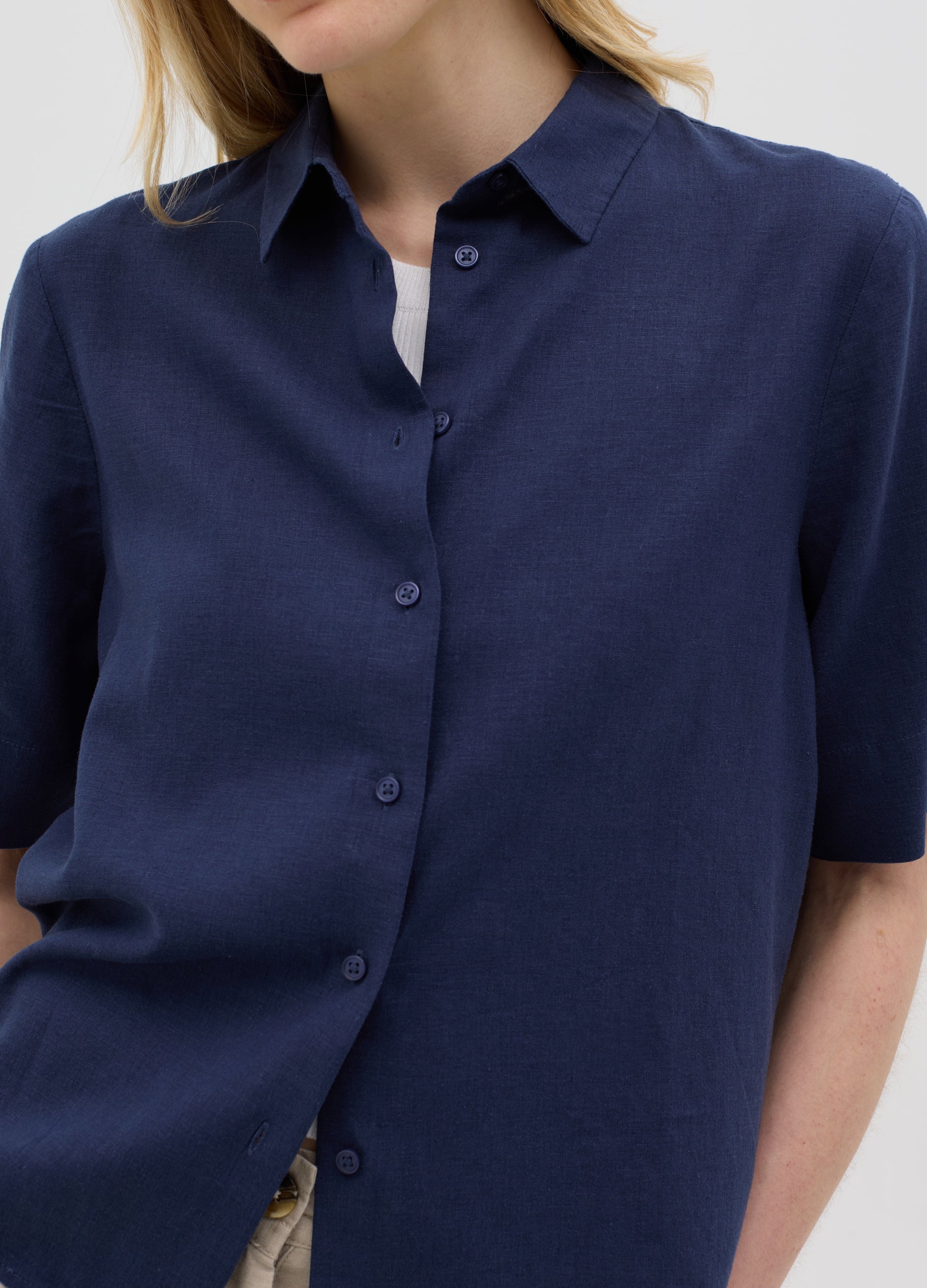 Women’S Blue Regular-Fit Shirt In Linen And Viscose