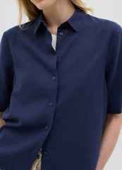 Women’S Blue Regular-Fit Shirt In Linen And Viscose